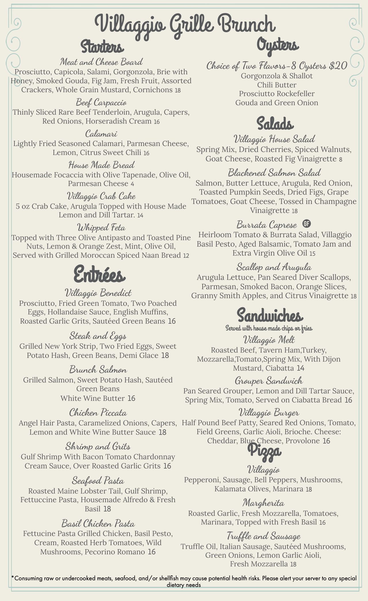 Villaggio Brunch Menu, Orange Beach, AL restaurant