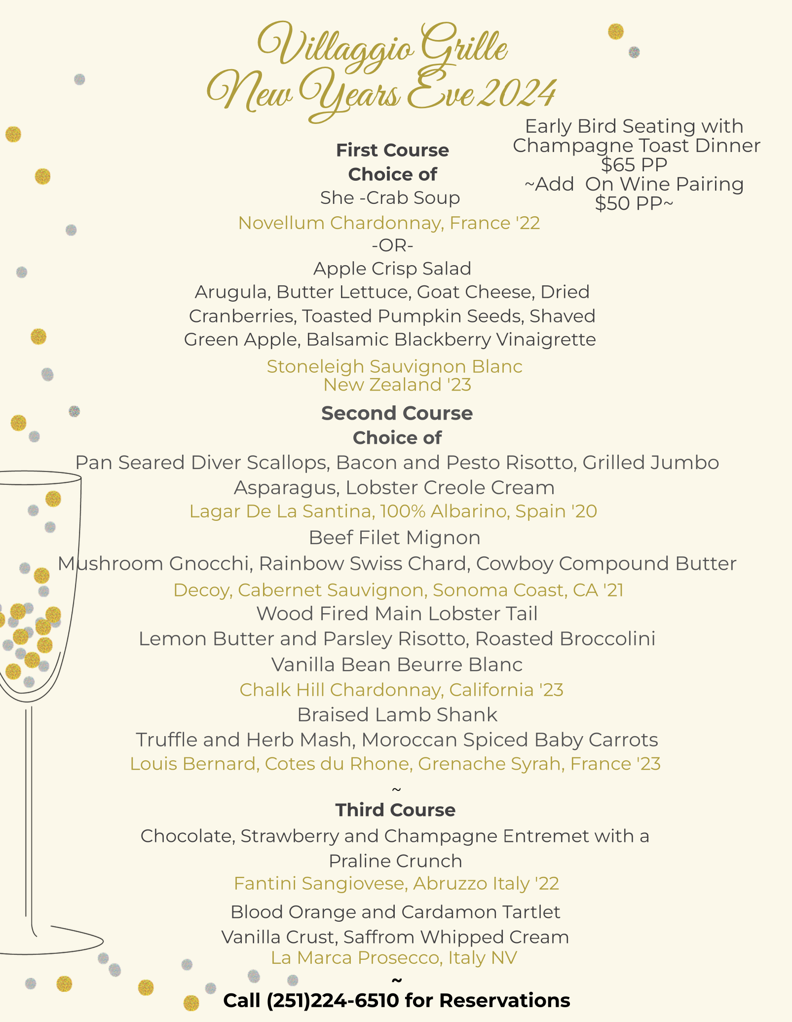 Villaggio's Early Bird New Year's Eve Menu