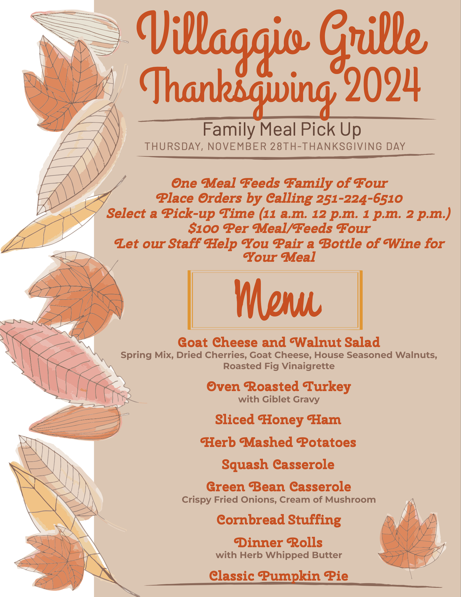 Villaggio's Thanksgiving Menu